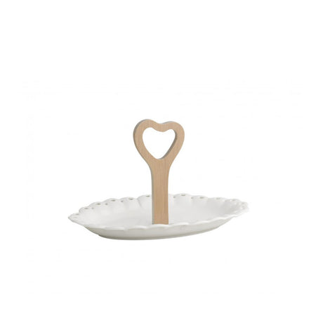 Vassoietto traforato Brandani in porcellana e manico bamboo 25x17 cm