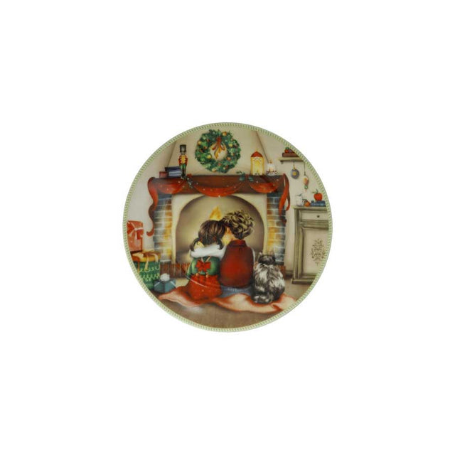 Piattino Cuccioli Bimbi Caminetto Brandani in porcellana decorata 19 cm