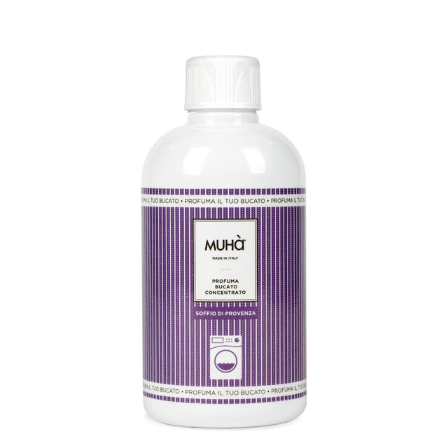 Flacone profumo bucato Muhà Soffio di Provenza 400 ml con etichetta floreale