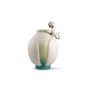 Vaso con scimmie Lladrò in porcellana decorativa 42x26 cm