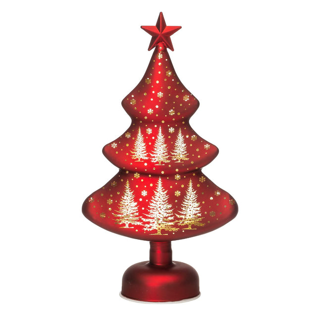 Albero di Natale Noel in vetro rosso con luci LED altezza 33 cm