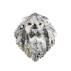 Maschera Leone Lladrò in porcellana bianca con decoro floreale 60x38 cm