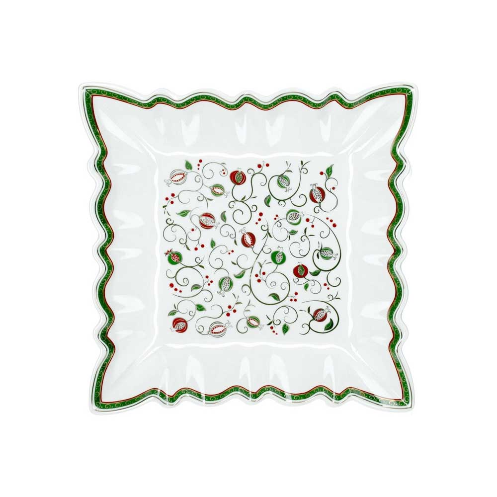 Vassoio quadrato Tempo di Festa Brandani in porcellana decorata 23,5x23,5 cm
