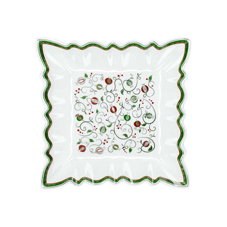 Vassoio quadrato Tempo di Festa Brandani in porcellana decorata 23,5x23,5 cm