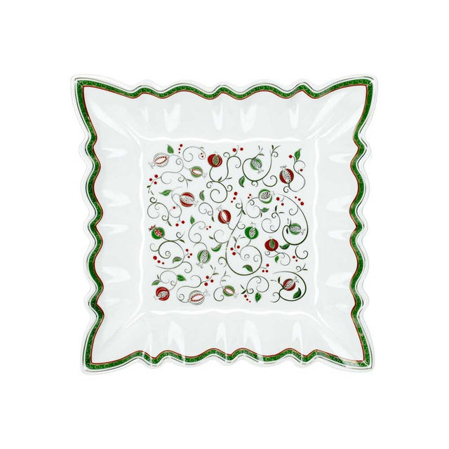 Vassoio quadrato Tempo di Festa Brandani in porcellana decorata 23,5x23,5 cm