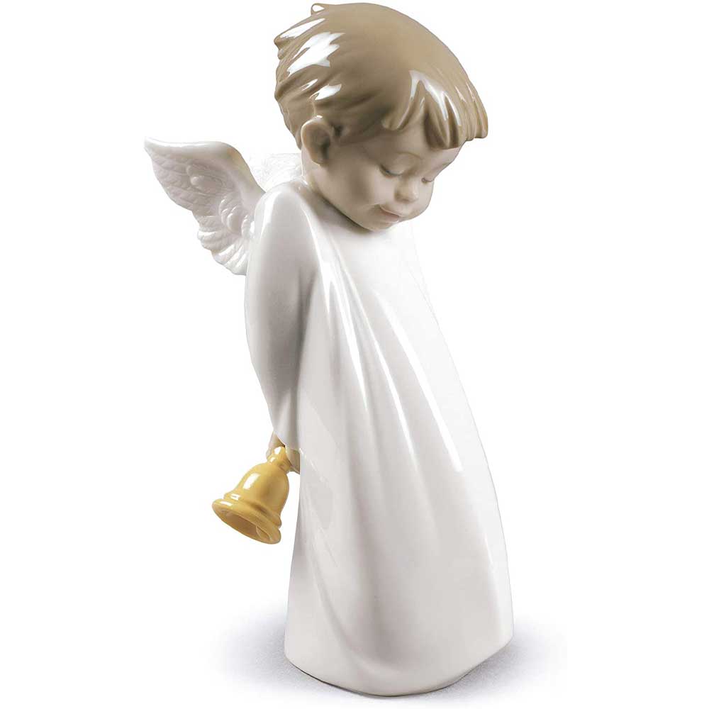 Statuina Angelo suonatore di campana NAO in porcellana decorata 17 cm