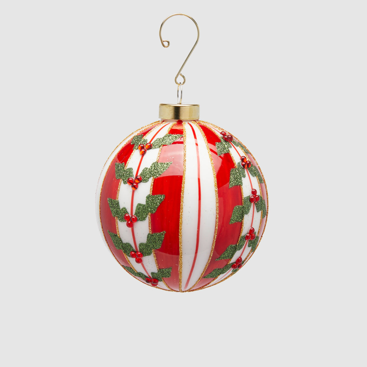 Pallina Natale EDG in vetro a righe rosse e bianche 10 cm