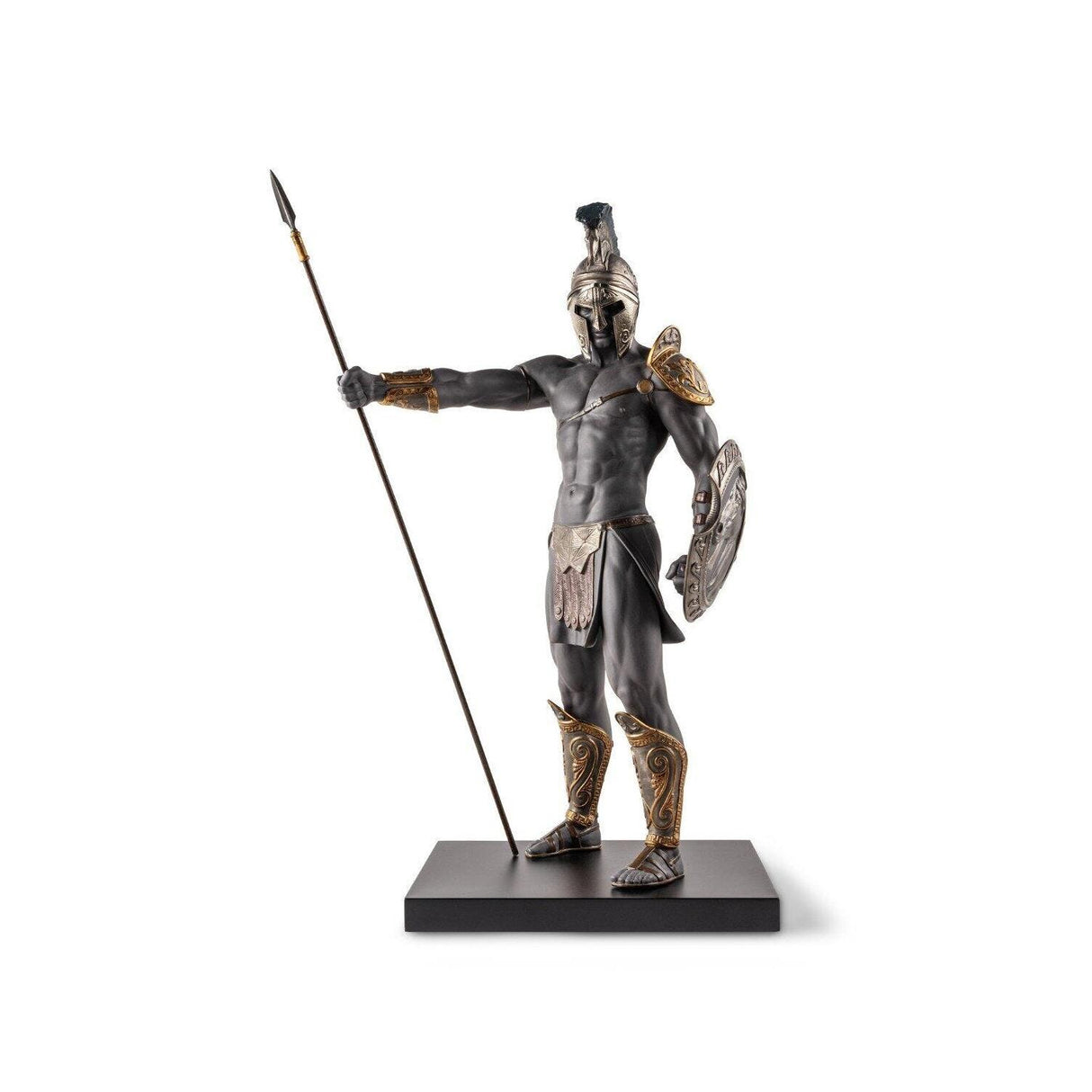 Scultura guerriero Spartano Lladrò in porcellana nera 71x44 cm