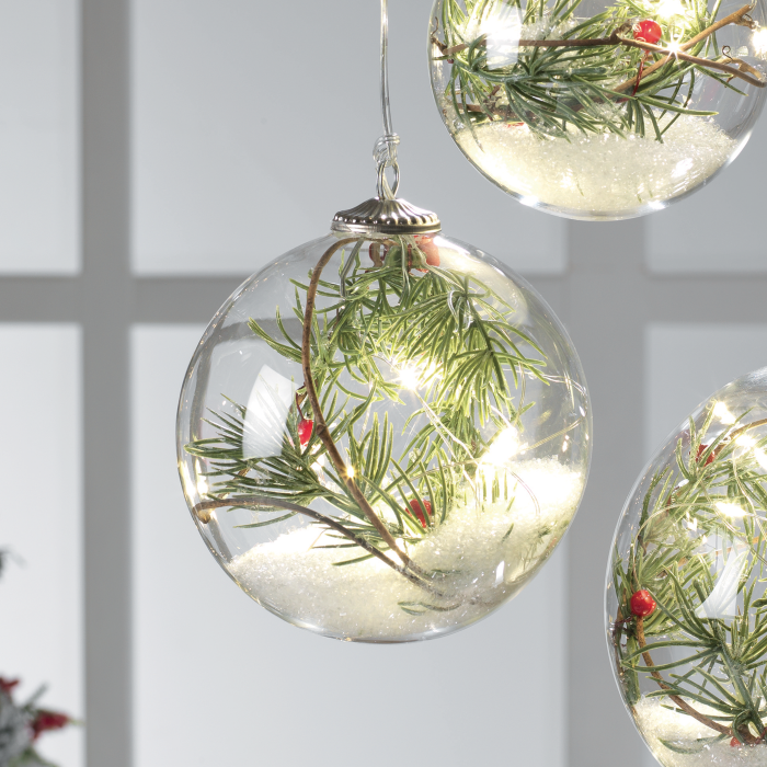 Sfera natalizia Mascagni Casa in vetro con diamanti e LED 12 cm
