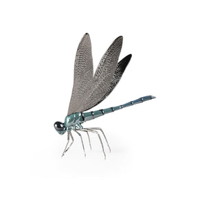 Scultura Libellula Lladrò in porcellana lucida e dettagli in ottone 20x23 cm
