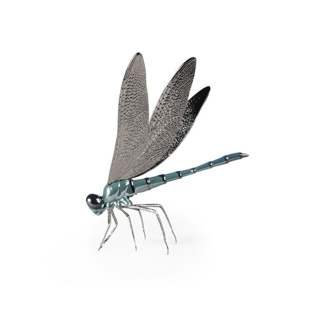 Scultura Libellula Lladrò in porcellana lucida e dettagli in ottone 20x23 cm
