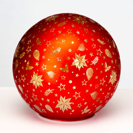 Sfera natalizia LED Noel in vetro rosso con decori dorati 11 cm