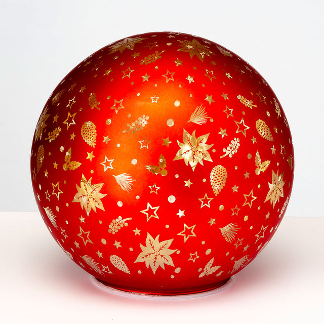 Sfera natalizia LED Noel in vetro rosso con decori dorati 11 cm