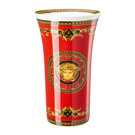 Vaso Medusa Ikarus Versace in porcellana rossa e oro 34,5 cm