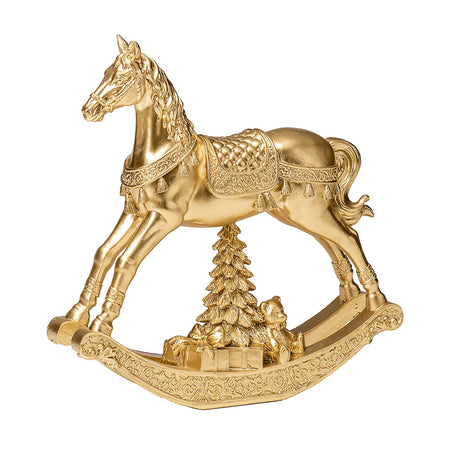 Cavallo a dondolo Noel in poliresina oro con luci LED 14 cm