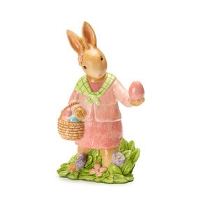 Coniglio di Pasqua con cestino Palais Royal in resina decorata 20 cm