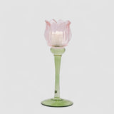 Portacandela Tulipano EDG in vetro rosa altezza 22 cm