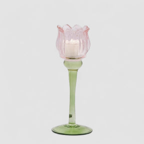 Portacandela Tulipano EDG in vetro rosa altezza 22 cm