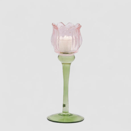 Portacandela Tulipano EDG in vetro rosa altezza 22 cm