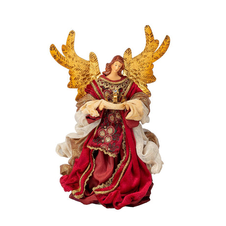 Angelo di Natale Noel in tessuto rosso altezza 26 cm