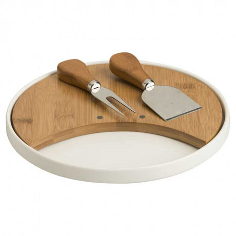 Tagliere formaggi Brandani in porcellana bianca e bamboo rotondo