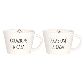 Set 2 tazze colazione Simple Day in gres con decoro cuori 580 ml