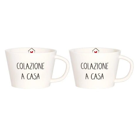 Set 2 tazze colazione Simple Day in gres con decoro cuori 580 ml