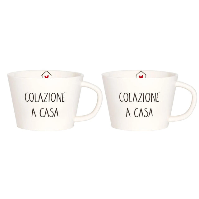 Set 2 tazze colazione Simple Day in gres con decoro cuori 580 ml
