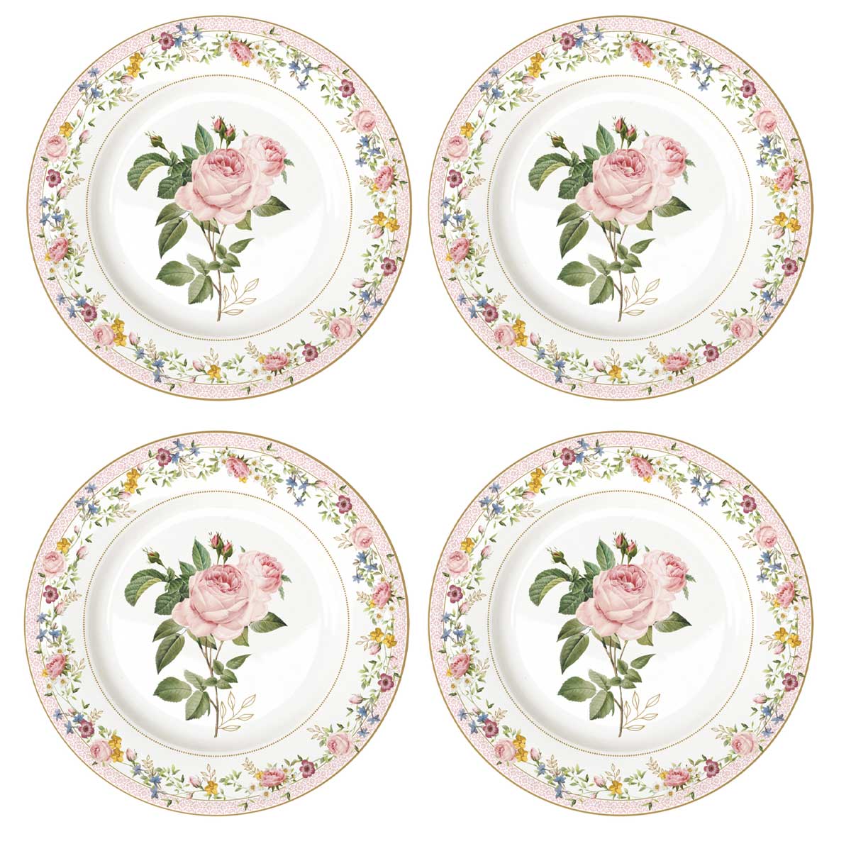 EASY LIFE Set 4 Piatti Dessert in Porcellana 19cm in Scatola Regalo Chant Des Roses