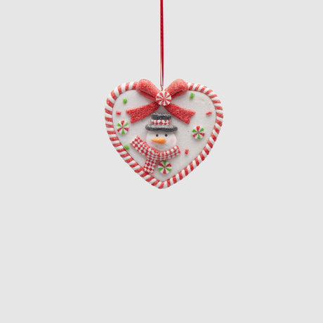 Pendaglio cuore pupazzo di neve EDG in resina decorata 11x11 cm