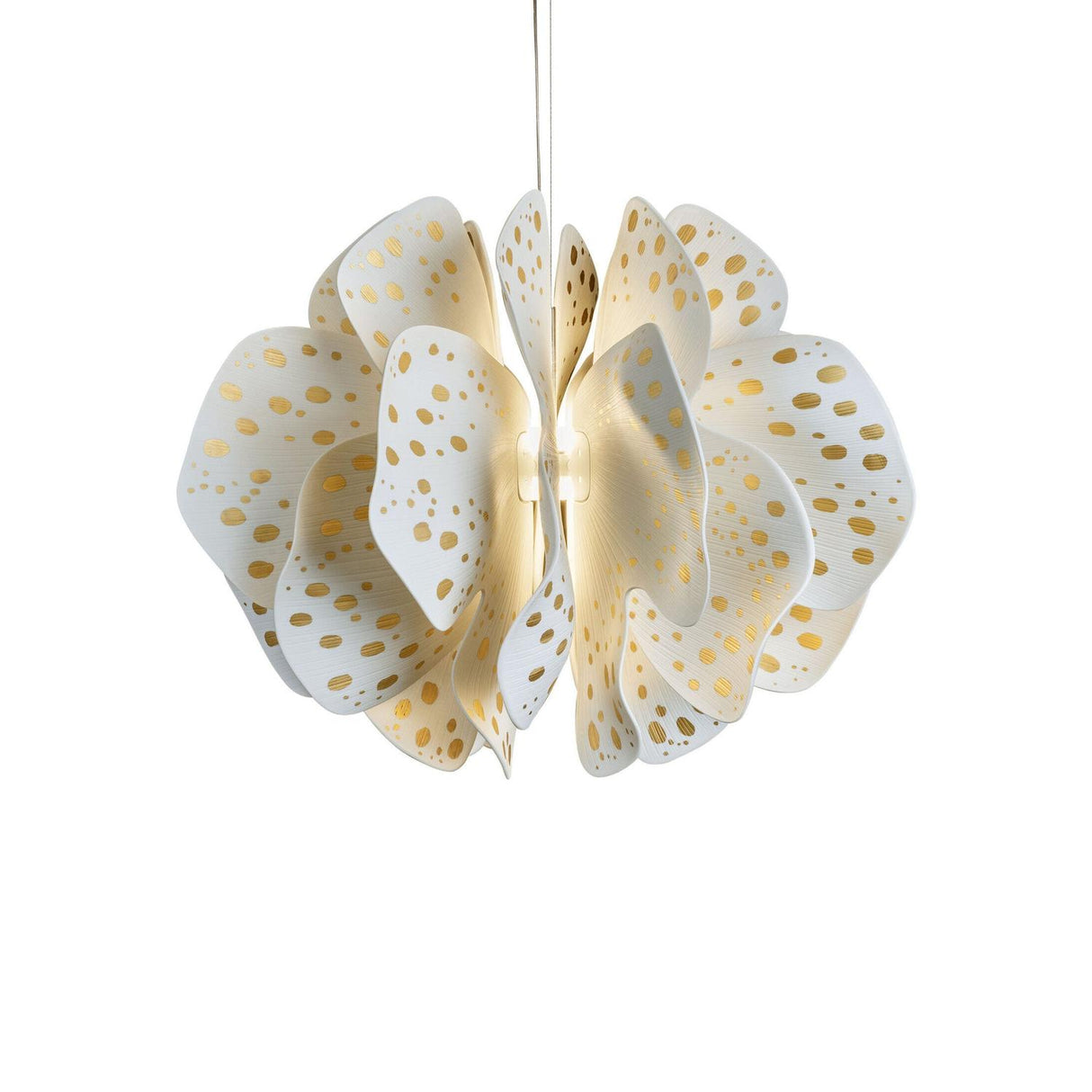 Lampada a sospensione Nightbloom Lladrò in porcellana bianca e dettagli oro