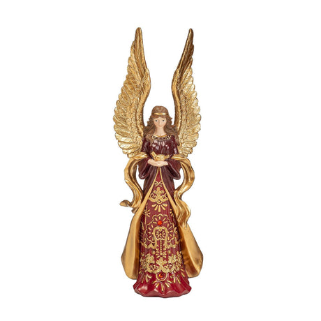 Angelo di Natale Noel in poliresina decorato rosso e oro 32 cm