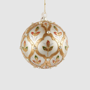 Sfera albero Natale EDG in vetro bianco con decori oro 10 cm