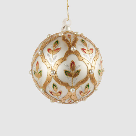 Sfera albero Natale EDG in vetro bianco con decori oro 10 cm