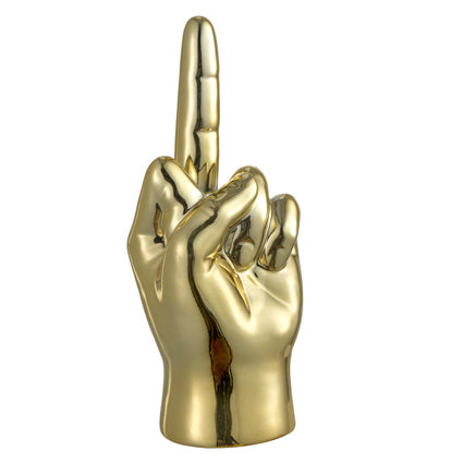 Scultura mano FUCK Montemaggi in ceramica color oro 23 cm