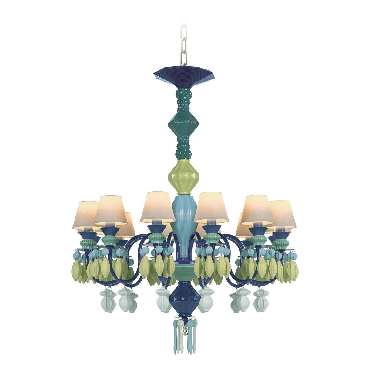 Lampadario Belle de Nuit Lladrò in porcellana 12 luci 100x65 cm