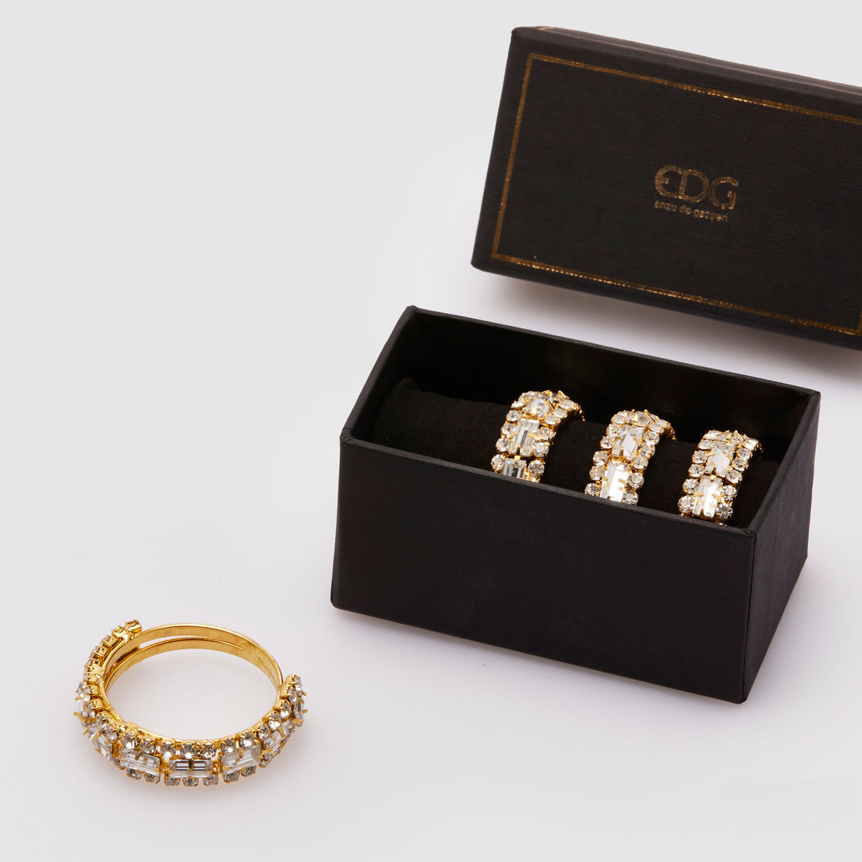 Set 4 portatovaglioli EDG in metallo oro con brillanti diametro 4 cm