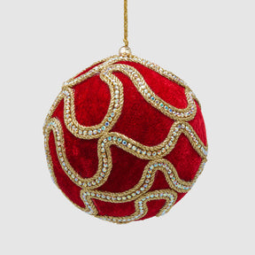Pallina di Natale EDG Decogemme in velluto rosso e oro 12 cm
