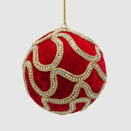 Pallina di Natale EDG Decogemme in velluto rosso e oro 12 cm