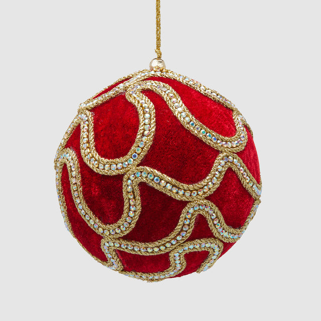 Pallina di Natale EDG Decogemme in velluto rosso e oro 12 cm