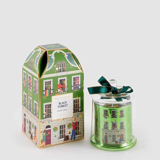 Candela natalizia EDG Rue De Rivoli in vetro con decoro casetta 13 cm