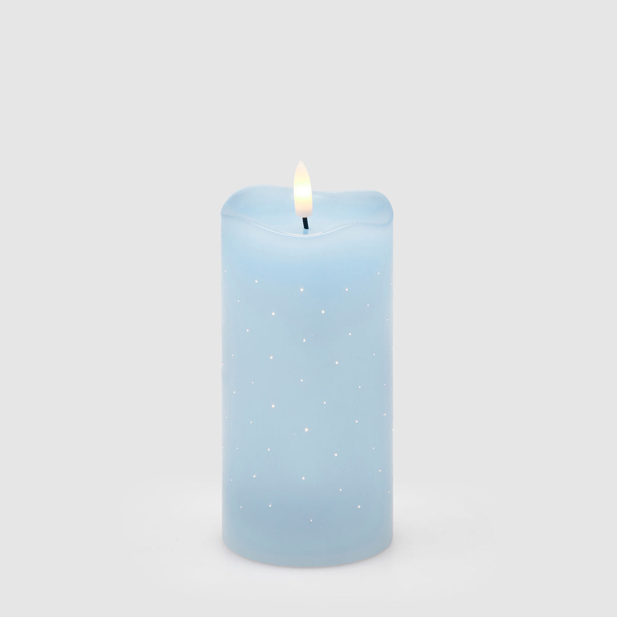 Candela LED Moccolo EDG in plastica azzurra con puntini luminosi 15x7,5 cm