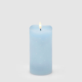 Candela LED Moccolo EDG in plastica azzurra con puntini luminosi 15x7,5 cm