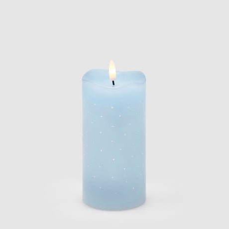 Candela LED Moccolo EDG in plastica azzurra con puntini luminosi 15x7,5 cm