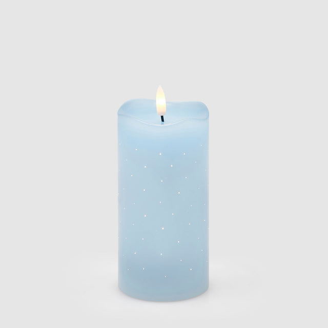 Candela LED Moccolo EDG in plastica azzurra con puntini luminosi 15x7,5 cm