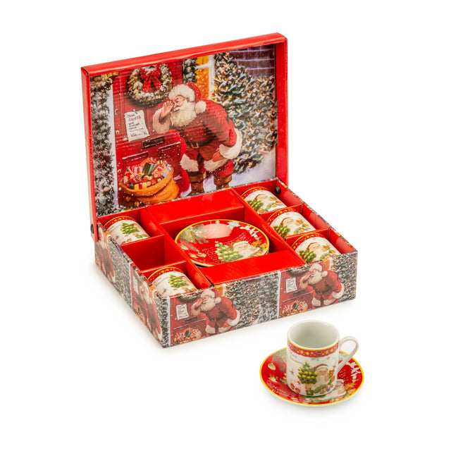 Set 6 tazze caffè Noel Lamart in porcellana con decoro natalizio
