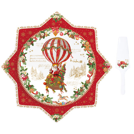 Piatto torta con paletta Easy Life in porcellana decoro Natale 32 cm