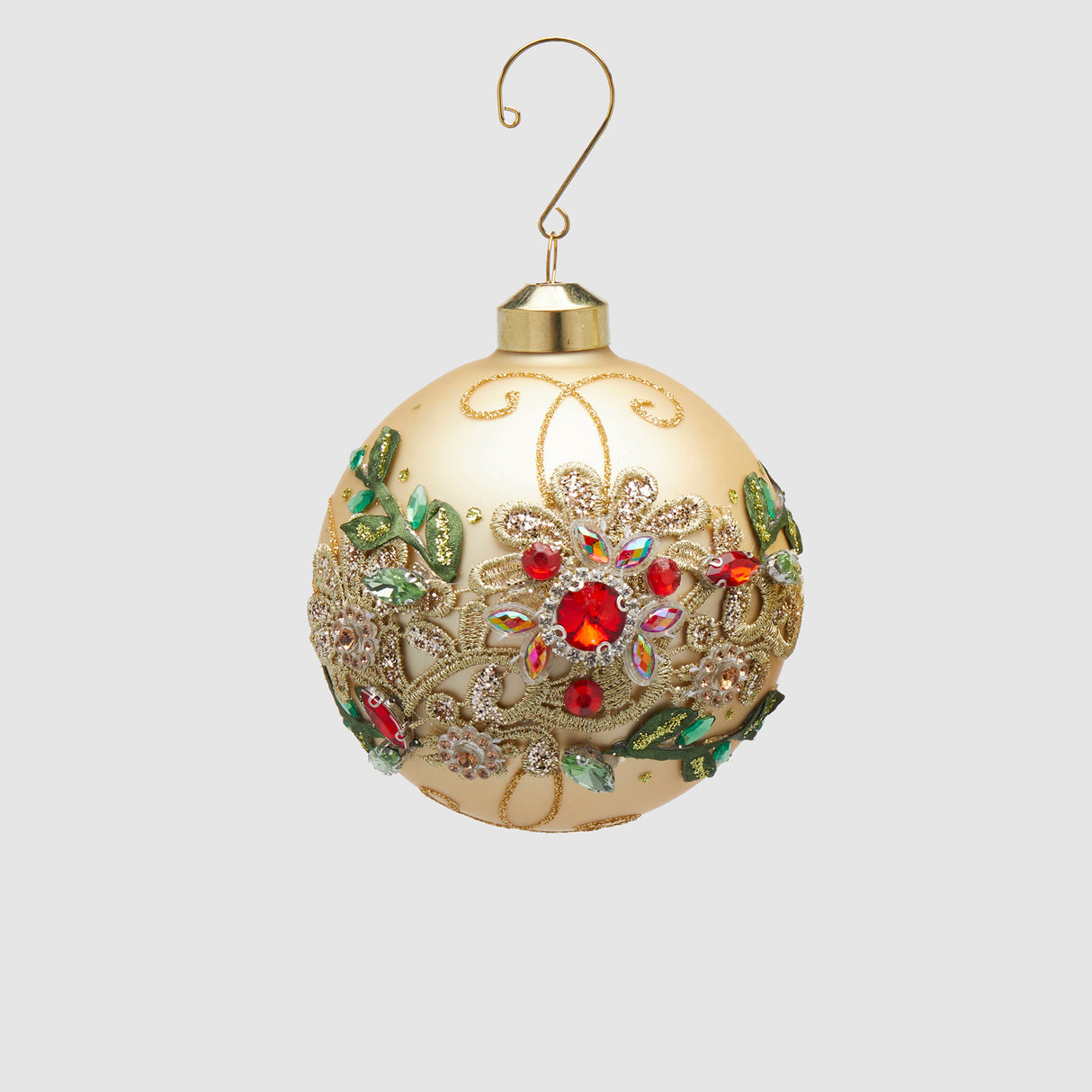 Pallina albero Natale EDG in vetro oro con fiori in rilievo 10 cm