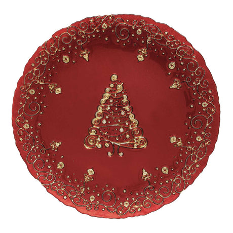 Piatto natalizio Easy Life in vetro rosso con decori oro 33 cm