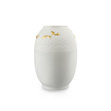 Vaso Koi Lladrò in porcellana bianca con decori in oro 25x18 cm
